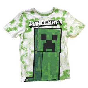 Minecraft Shirt Youth XL 14/16 Green White Tie Dye Creeper‎ Graphic Video Game